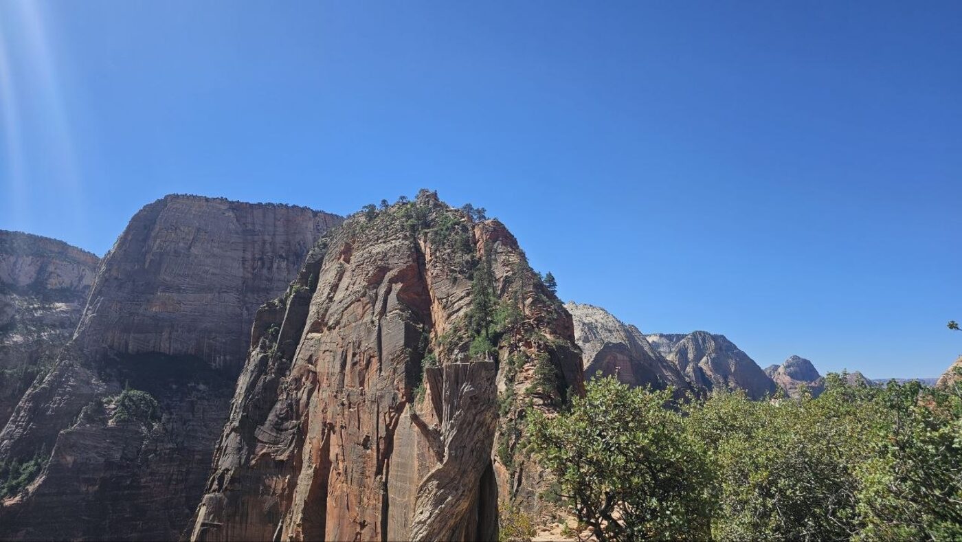 Looking up at the Angels Landing spine from near Scout Lookout