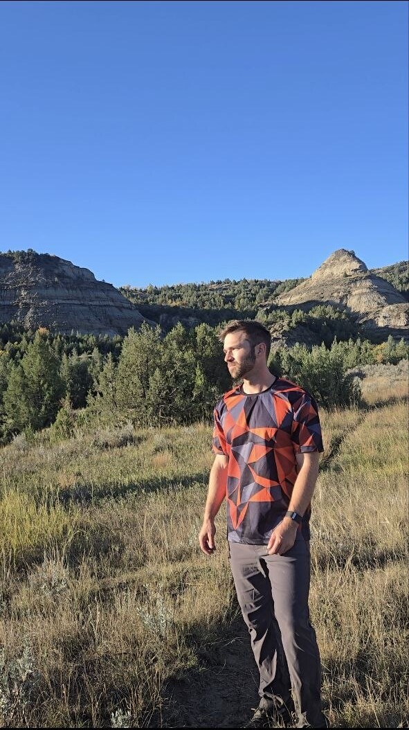 Geometric Orange & Black All-Over Print T-Shirt — thumbnail 1