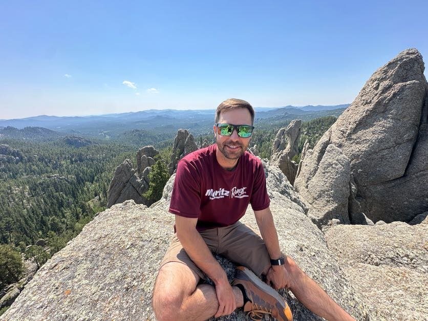 Sitting among the granite spires of the Black Hills, South Dakota.