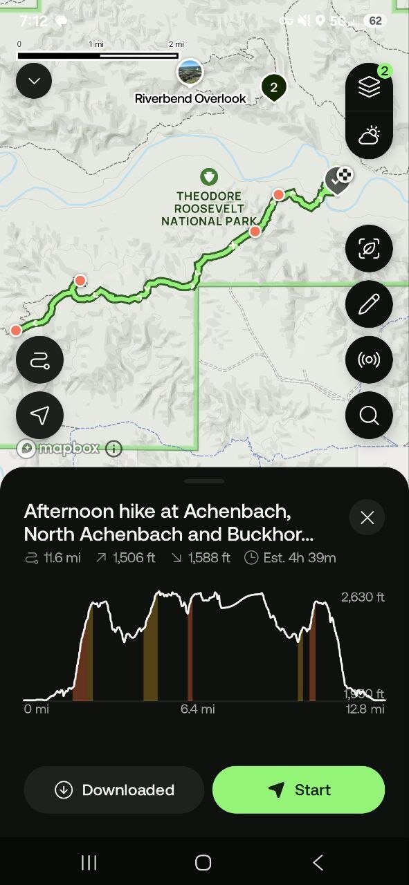 My AllTrails screenshot for the route, showing the full Achenbach/North Achenbach/Buckhorn loop at 11.6 miles, 1,506 ft elevation gain, and an estimated 4h39m.